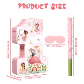 Blosssound Fairy Piñata Fairy 1st Birthday Decorations Supplies Flower Fairies Princess Number One Piñata Set with Stick Blindfold for Wonderland Garden Theme Baby Shower Celebration Decor(Birthday)