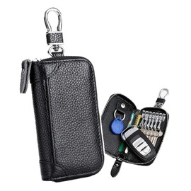 deoway Key Case, Men's, Women's, Car Key Case, 6 Strands, 2 Inner Pockets, Genuine Leather, Card Key Case, Smart Key Case, Smart Key Case, Cover, Thin, Compact, Key Holder, Black
