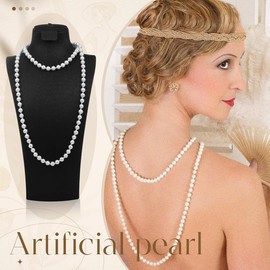 Long Pearl Necklaces,White Pearls Necklace 1920s Artificial Pearl Vintage Fashion 150cm Costume Jewellery for Women Pearls Long Sweater Chain Beaded Necklace for Brides Wedding Party Accessories