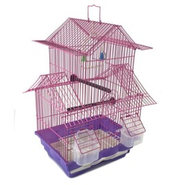 Pink 18-inch Medium Parakeet Wire Bird Cage for Budgie Parakeets Finches Canaries Lovebirds Small Quaker Parrots Cockatiels Green Cheek Conure Perfect Bird Travel Cage and Hanging Bird House