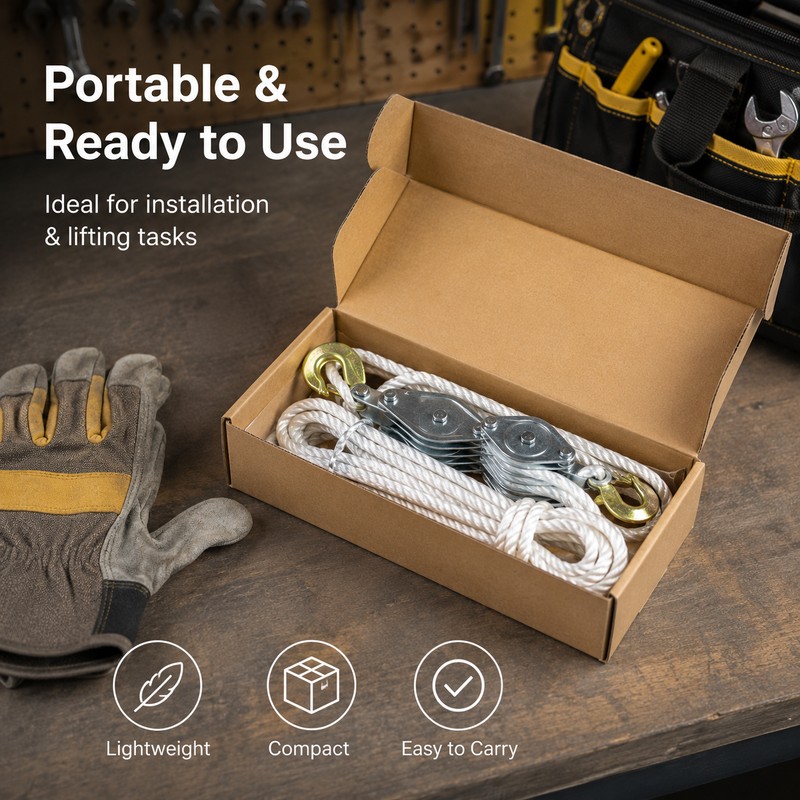 Manual Rope Pulley Hoist for Equipment Lifting – 270° Rotating