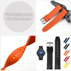 21mm FKM Rubber Band For Tissot Seastar 1000 Powermatic 80 T120407A, Replacement Curved End Watch Band For Tissot Seastar 1000 Watches (Red, 21mm)