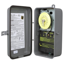 Intermatic T104R 24 Hour Mechanical Timer Switch - 208–277 VAC, DPST, Type 3R Indoor/Outdoor Metal Enclosure, Heavy-Duty, Manual Override, 40 Amp – Ideal for Lights, Pumps, Fans, and HVAC Systems