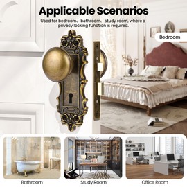 CEYMIO Mortise Lock Door Knobs Interior Bronze Door Knob Antique Door Handle Skeleton Key Privacy Vintage Door Locks for Bedrooms Bathroom
