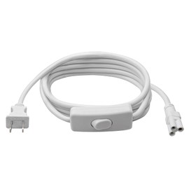 DiCUNO 6.6FT T5 T8 Tube Light Extension Cord with On/Off Switch, US Plug Cable Connector for LED Integrated Single Fixture, Shop Light, Garage, Under Cabinet, White, Pack of 1