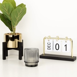 Koyal Wholesale Light Grey Ribbed Glass Votive Candle Holders Bulk, 6 Pack Light Grey Ribbed Candle Holder, Large Vintage Ribbed Votive Candle Holders Home Decor, 3" Hx2.75 W Set 6