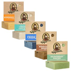 Dr. Squatch Natural Soap for Men Gift Set - Cold Stirred Solid Soap with Natural Oils - Gifts for Men - Summer Citrus, Coconut, Fresh Falls, Wood Barrel, Rainforest (142 g, Pack of 5)