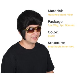 Miss U Hair Man Wig And Glasses Set Mens Short Black Rocker Wig Costume Accessories
