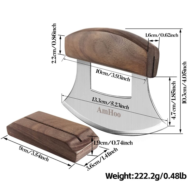Amhoo Pizza Cutter Chef Mezzaluna Ulu Knife Handle Walnut Wood