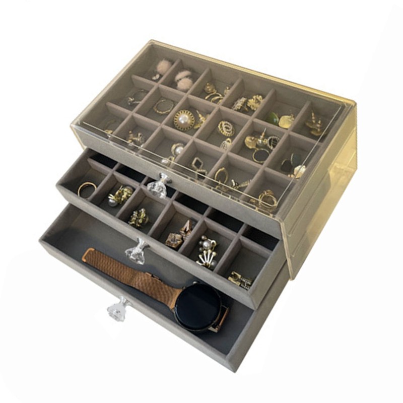 3 Tiers Jewelry Organizer Box Transparent Acrylic Velvet Lined Multi