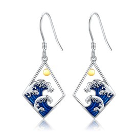 YFN Wave Earrings 925 Sterling Silver Ocean Wave Dangle Drop Earrings Ocean Jewelry Beach Gifts for Women