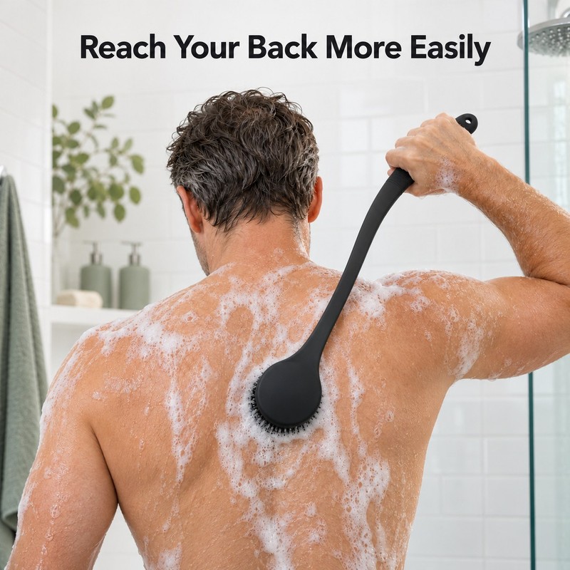 Silicone Back Scrubber for Shower – Long Handle Bath Body