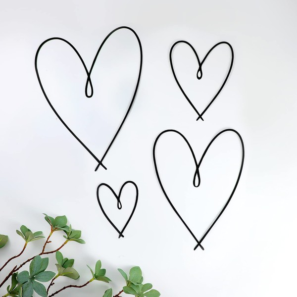 4 Pieces Metal Heart Wall Art Décor, Love Heart Wall Decoration Sign Metal Wall Ornaments for Valentine's Day Bedroom Living Room Decoration (Black)