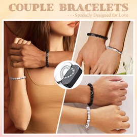 VNOX Matching Couples Bracelets Couple Gifts for Boyfriend Girlfriend Valentine's Day Anniversary Birthday Adjustable White Turquoise Agate Bead Long Distance Promise Bracelets Gift for Husband Wife