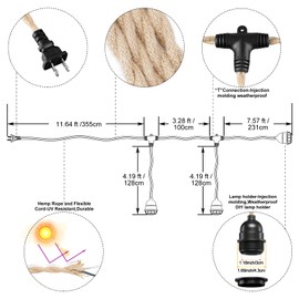Industrial Triple Ceiling Pendant Light,Vintage Waterproof Hanging Light Kit Fixture with Plug in Hemp Rope Cord,DIY Outdoor Fireproof Chandelier for garden, backyard,Living Room (UL Listed,E26)