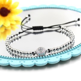 Uloveido 100 Languages I Love You Projection Bracelet Set of 2 for Mom and Daughter - Fashion Adjustable Silver Color Slider Metal Beaded Bracelet Daughter and Mother Bracelet for 2 YA4761