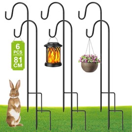 GUKULIVEL Shepherd Hooks Garden - Set of 6 Metal Garden Stakes 81 cm Height Adjustable, Ground Spikes Metal for Lantern Holder, Hanging Basket Holder, Grave Lights, Metal Poles, Garden Decoration