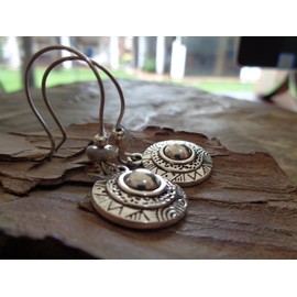 ✿ ETHNO MANDALA KREIS STEIN ✿ lange Haken Ohrringe