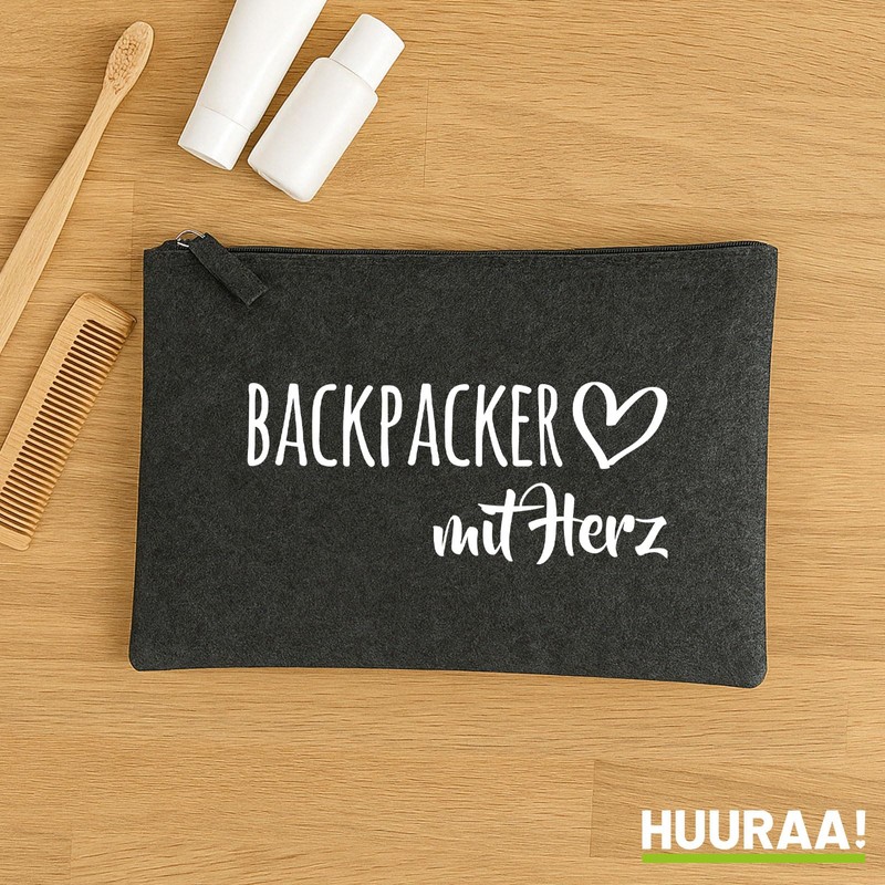 Huuraa Toiletry Bag Backpacker with Heart Gift 1 Litre Felt
