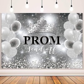 MEHOFOND 7x5ft Prom 2026 Backdrop Black and Silver Crown Send Off Decorations Banner Congrats Graduation Background Graduation Prom Night 2026 Party Decorations Banner Photo Studio Props