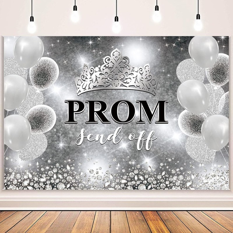 MEHOFOND 7x5ft Prom 2026 Backdrop Black and Silver Crown Send