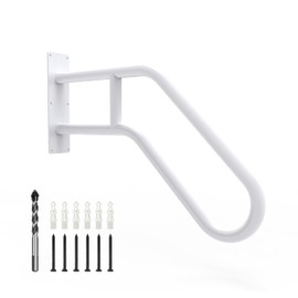 Handrails for Outdoor Steps Wall Mount, Railings for 1-3 Steps, U-Shaped Handrail with Powder Coated Finish, Stair Handrails for Garage, Porch, Yard and Garden (26" Length, 1.25" Pipe, White)