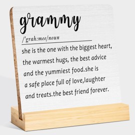 OVAcational Grammy Gifts Wooden Sign, Grammy Gifts from Grandkids, Grammie Definition Wood Plaque Signs for Home Desk Tabletop Shelf Decor