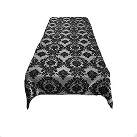 New Creations Fabric & Foam Inc, Decorative Damask Polyester Taffeta Tablecloth (Black on Silver, 56" x 102" Rectangular Tablecloth)