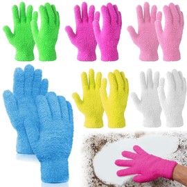 VireEyU 6 Pairs of Universal Microfibre Cleaning Gloves - Colourful Dust Gloves for Sensitive Surfaces, Ideal for Car, Household and Kitchen Cleaning (Mixed Colours)