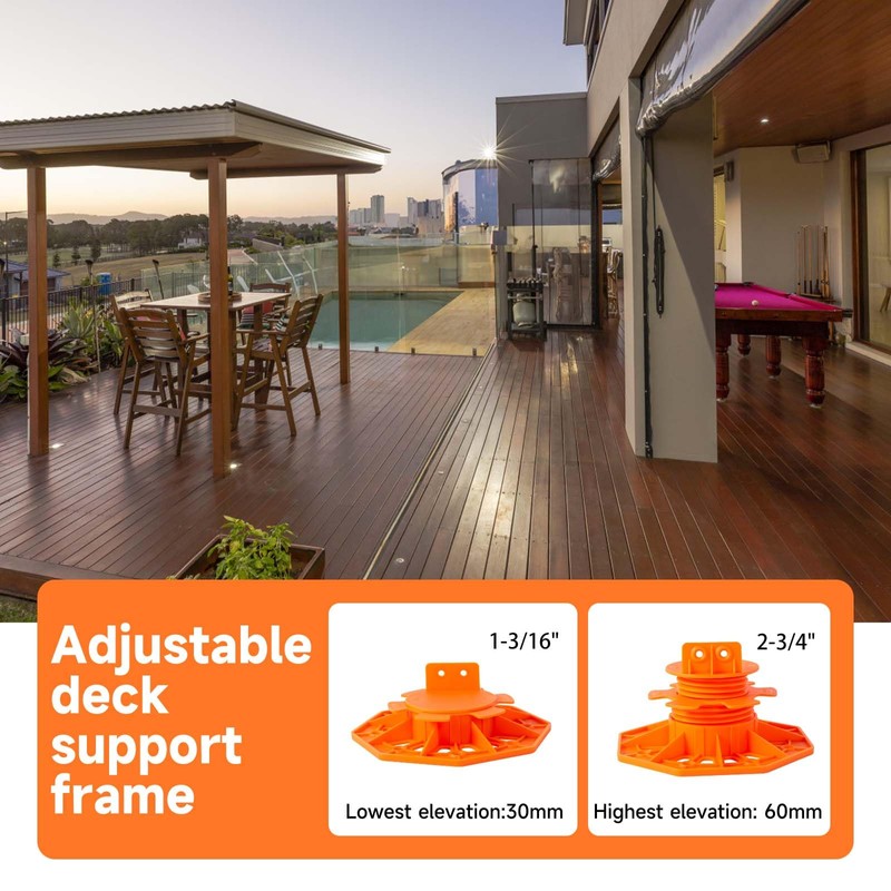 YEUQWJ 24 PCS Adjustable Deck Support Pedestal (1-3/16''-2-3/4''), Deck Foundation
