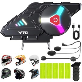 BOJOOM Auricular Bluetooth para Motocicleta con MicrFono,Intercomunicador Moto para Casco Bluetooth V5.3 Ip67,Puede Conectar Dos Dispositivos al...   