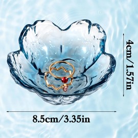 Blue Flower Ring Dish Jewelry Tray, Flower Jewelry Dish Tray, Decorative Glass Trinket Dish, Small , Crystal Jewlery Ring Holder, Modern Accent Tray for Vanity, Jewelry Bowl for Rings, Earrings