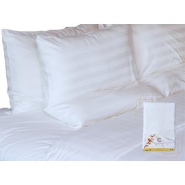 Comfore Queen Pillow Covers - Polycotton Stripe Sateen 2.5 - Breathable Queen Pillow Protector Envelop Closure, Hotel Quality Machine Washable | White | 21" x 31" | Pack of 2