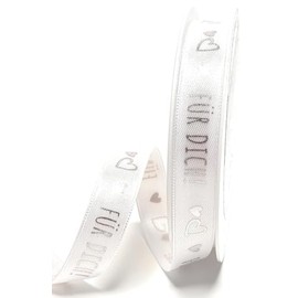 s.dekoda Satinband 20m x 15mm - Für Dich! - Druckband Schleifenband Dekoband Spruchband weiß - silber