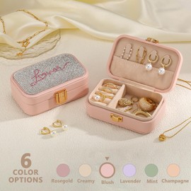 EVOCMEMO Mini Travel Jewelry Box for Women - Jewelry Organizer for Bracelets, Earrings, Necklaces | Birthday, Valentine’s & Christmas Gift for Girls, TS Lovers (Includes Bracelet & TS Merch)Blush Pink