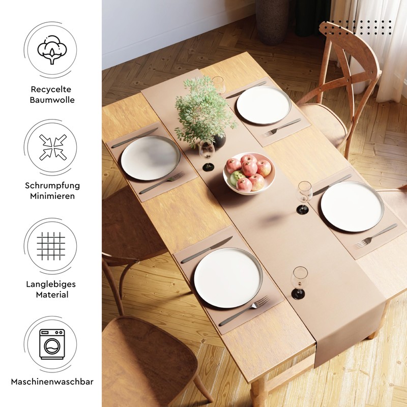 Encasa Table Runner for 4 Seat Dining Rooms, Solid Beige,