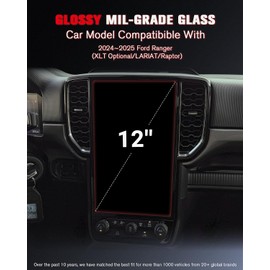 ASZSK For 2024~2025 Ford Ranger (XLT Optional/LARIAT/Raptor) 12 Inch Glossy Screen Protector - [More Clear& Smooth] - Mil-Grade 9H+ Tempered Glass - Touchscreen *1