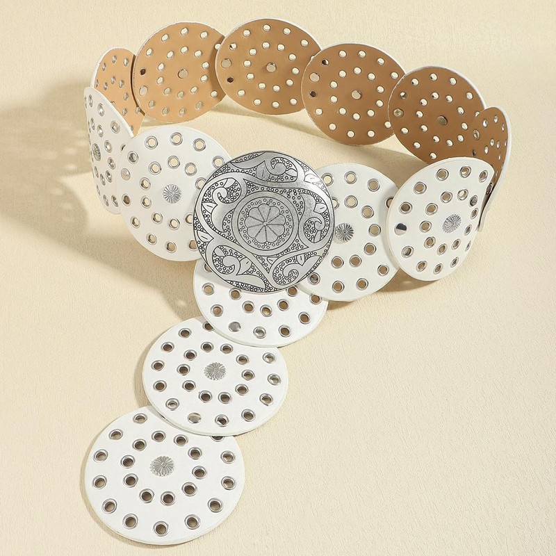 LIMHOO Wide Disc Belt for Women Leather Hollow Out Round