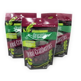 Trader J's Organic Dried Cranberries No Sugar Added, High In Fiber 5.5oz/156g (Pack of 3)