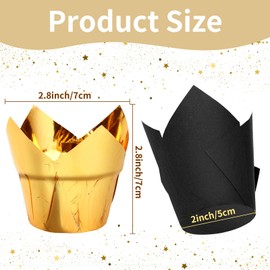 Augshy 120 Pcs Graduation Cupcake Liners Black and Gold Tulip Aluminum Foil Baking Cups Cupcake Wrappers Muffin Liners Holders for Grad Wedding Birthday New Year Party Supplies