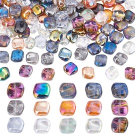 PH PandaHall 150pcs 15 Colours Twisted Galvanised Glass Beads 10 mm Square Loose Spacer Beads Transparent Galvanised Glass Beads for Bracelets Jewellery Making DIY Crafts