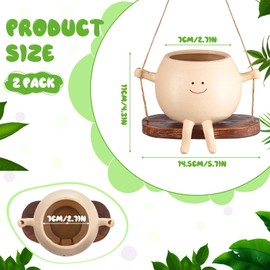 Domensi 2 Pcs Swing Hanging Planter Cute Smile Flower Face Pot Indoor Outdoor Pots for Succulent String of Pearls Plants Plant Ideal Gifts for Christmas Birthday(Swing Spherical,Medium)