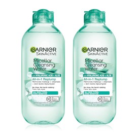 Garnier SkinActive Micellar Water with Hyaluronic Acid, Facial Cleanser & Makeup Remover, 13.5 Fl Oz (400mL), 2 Count (Packaging May Vary)