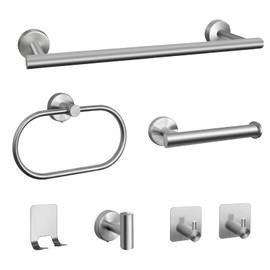 7 PCS Bathroom Hardware Set, Brushed Nickel Stainless Steel Bathroom Tower Rack Set Wall Mounted Includes 16" Towel Bar, Toilet Towel Paper Holder, Towel Ring, 4 Robe Towel Hooks
