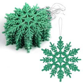 SULOLI 12PCS Glitter Snowflake Hanging Decorations(Green)