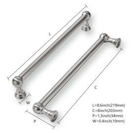 khtumeware 10 Pack 8 Inch Hole Center Brushed Satin Nickel Cabinet Pulls Heavy Duty Solid Cabinet Handles cabinets Dressers Kitchens Handles Bathroom cabinets