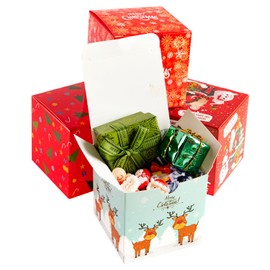 Frantis 20 Pack Stackable Christmas Gift Boxes, 3x3x3 Inches Decorations Party Favor Boxes, 4 Festive Designs Party Rustic Woodland Christmas Theme Nested Set, Gift Boxes with Lids (Square-3)