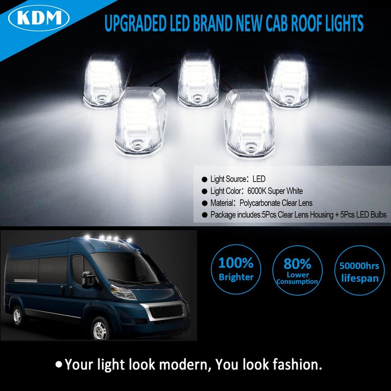 KDM Clear Lens Housing with White Led Bulb Cab Roof