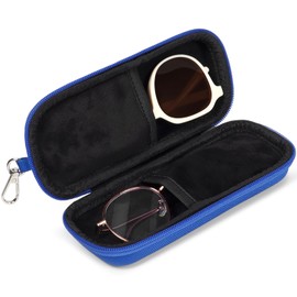 Tangoner Double Eyeglasses Case Hard Shell Dual Sunglasses Organizer with Zipper Closure Travel Eyewear Storage for Vehicle holds 2 Pairs of Glasses, Blue