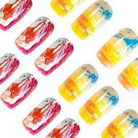 Summer Press on Nails Medium Coffin Shaped Fake Nails Designs Colorful Ocean Waves False Nails Glossy Full Cover Stick on Nails Acrylic Nails for Women Nails Manicure Decoration 24 Pcs